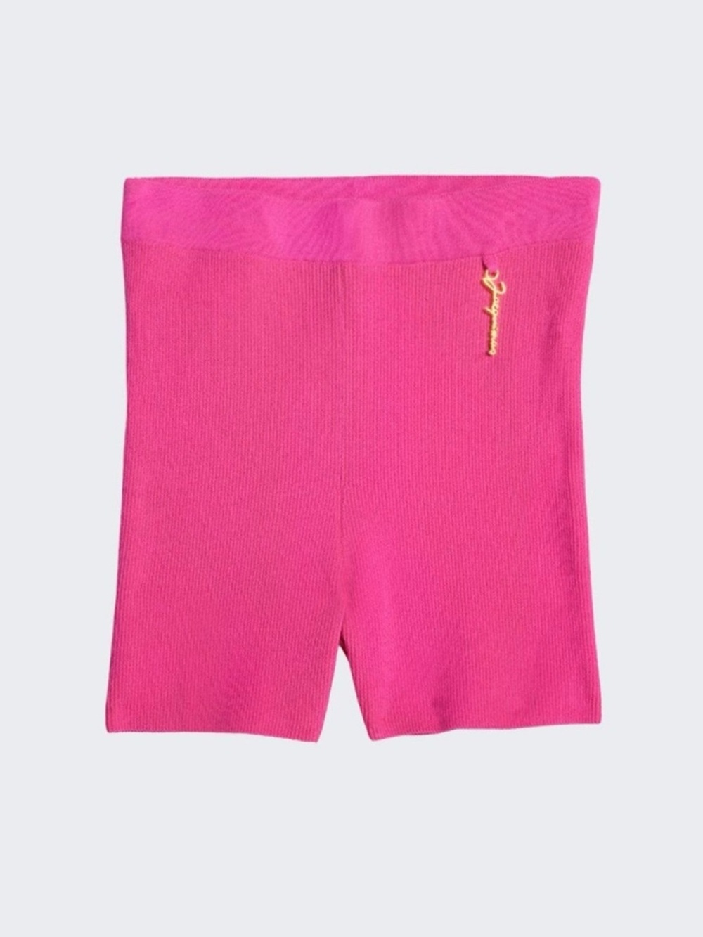 JACQUEMUS Hot Pink Knit Bike Shorts with Gold Script Accent. NWOT size s